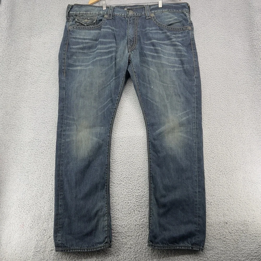 True Religion Mens 44x33 Ricky Relaxed Straight Leg Jeans Y2K Denim Made In USA